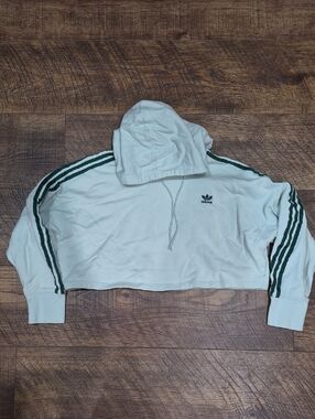 Adidas Cropped Hoodie in Mint with Green Stripes Women's Size Medium Oversized